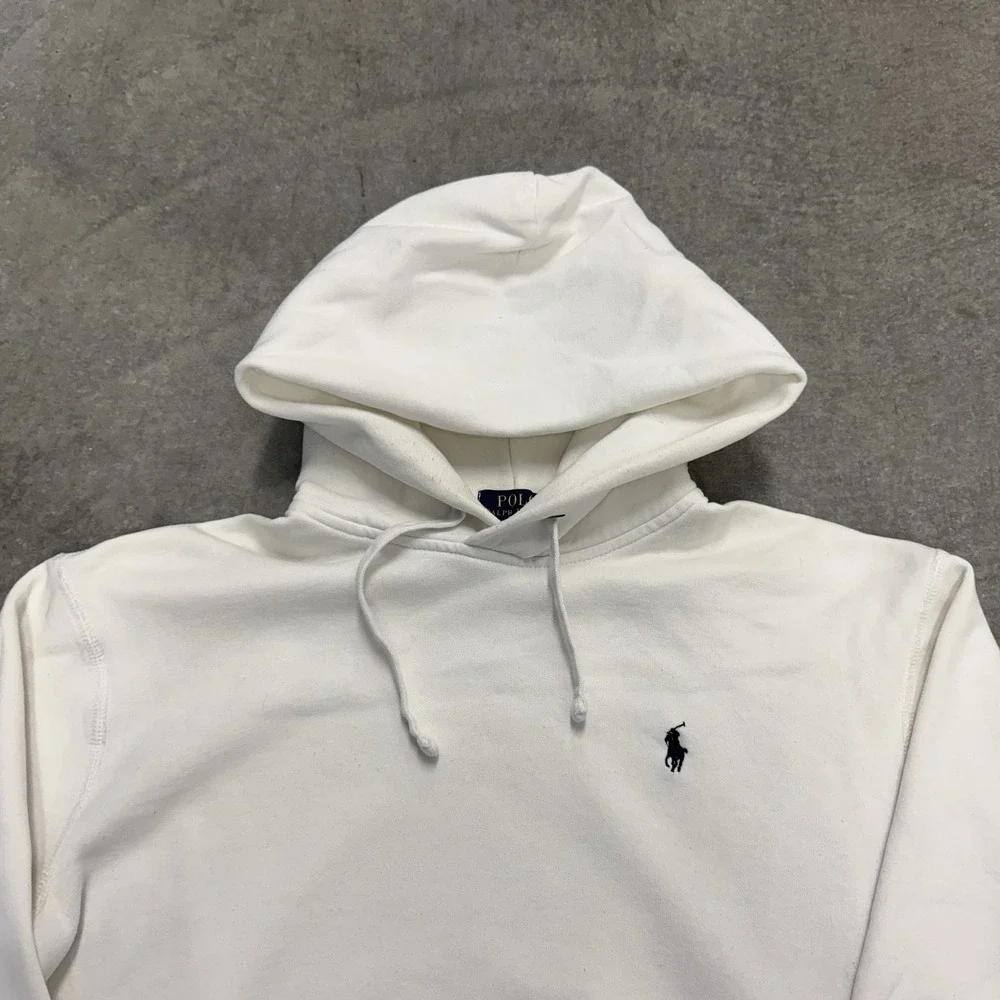 Polo Ralph Lauren White Hoodie Pullover Sweatshirt Boxy Preppy Medium